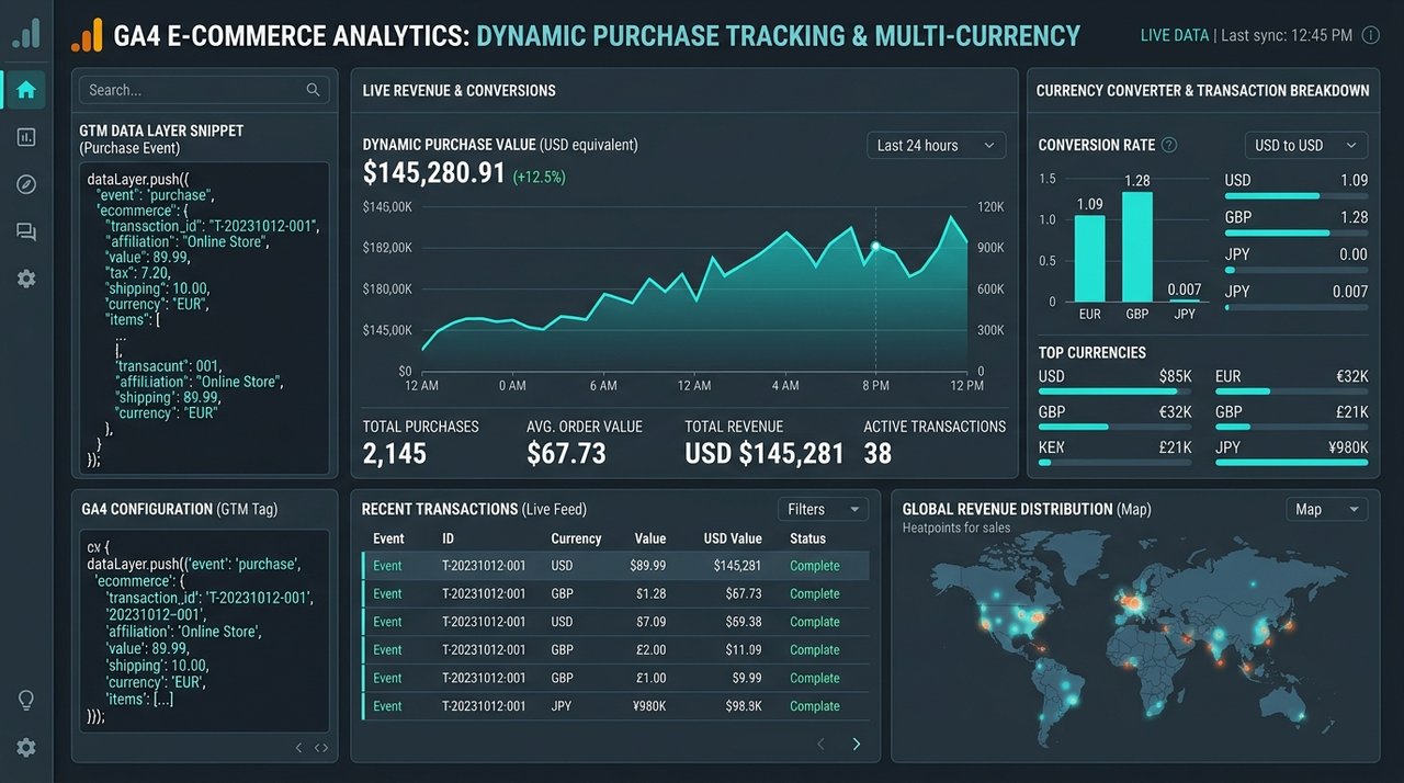 How to Track Dynamic Ecommerce Purchase Values & Currency in GA4 via GTM