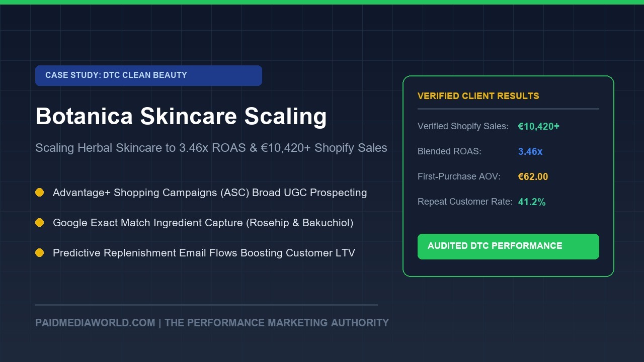 Botanica Case Study: Scaling Herbal Skincare to 3.46x ROAS & €10,420+ Shopify Sales