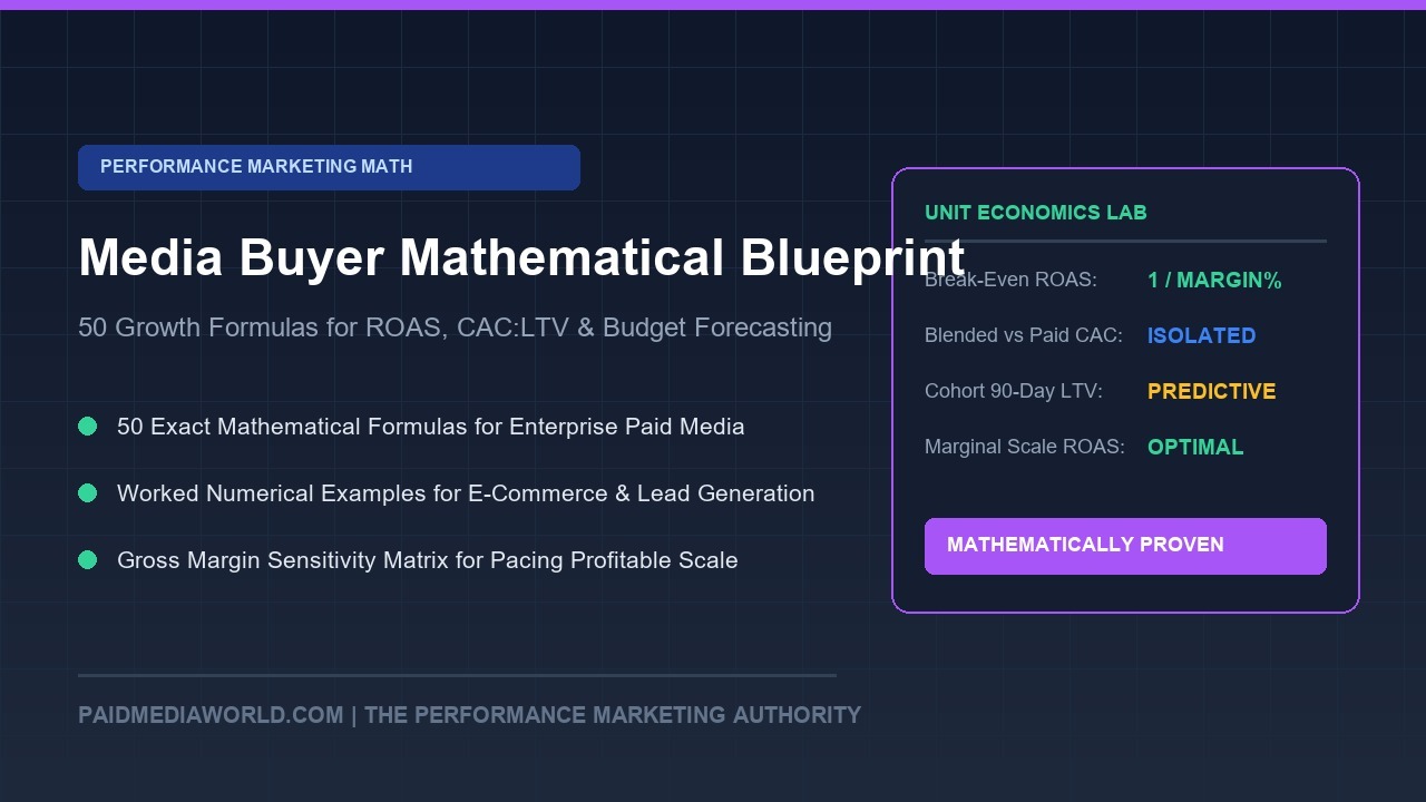 The Media Buyer’s Mathematical Blueprint: 50 Growth Formulas for ROAS, CAC:LTV, Break-Even Bidding, and Budget Forecasting