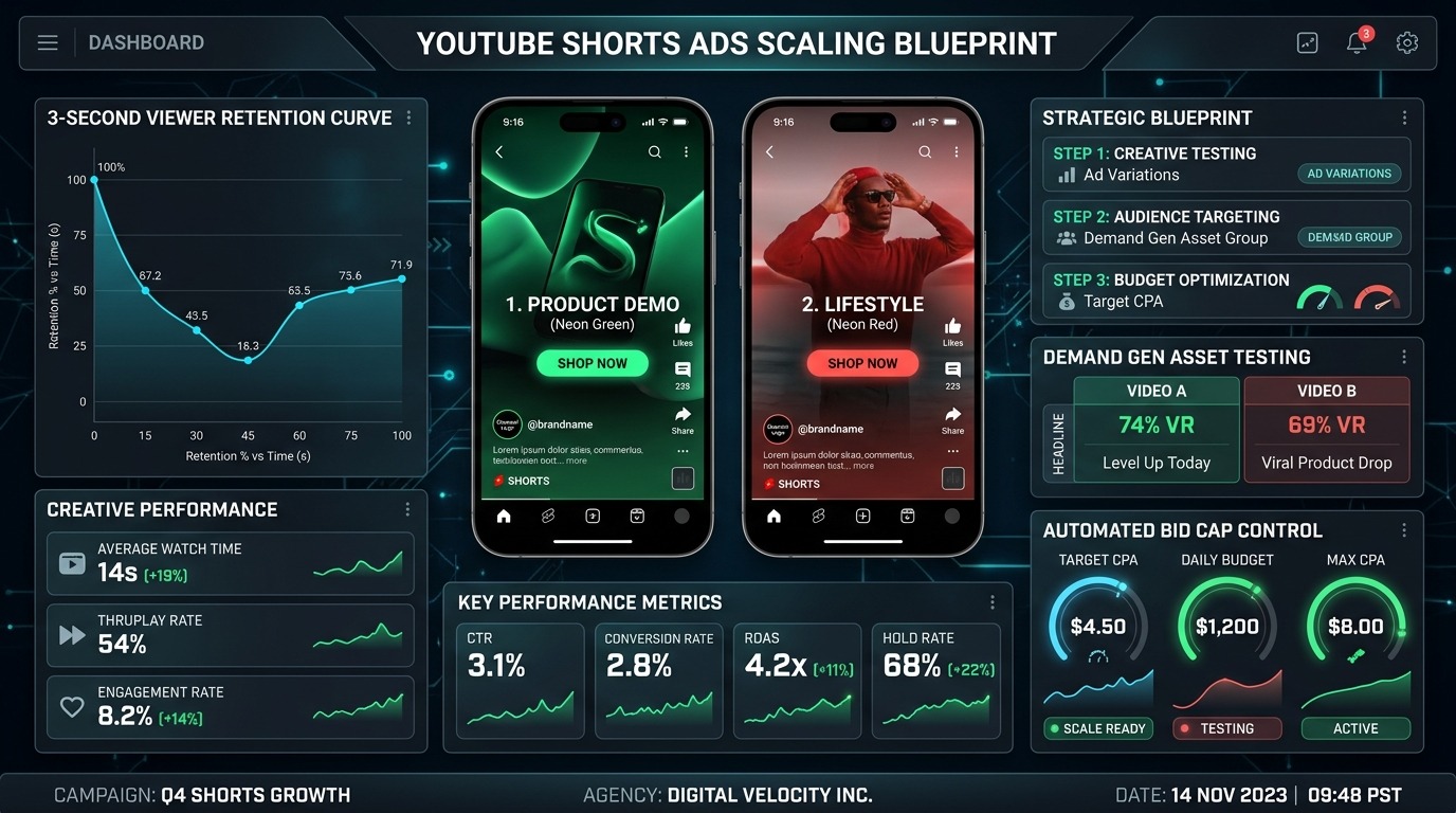 YouTube Shorts Ads Scaling Blueprint: 3-Second Hook Architecture, Demand Gen Asset Sizing, and Creative Fatigue Mitigation
