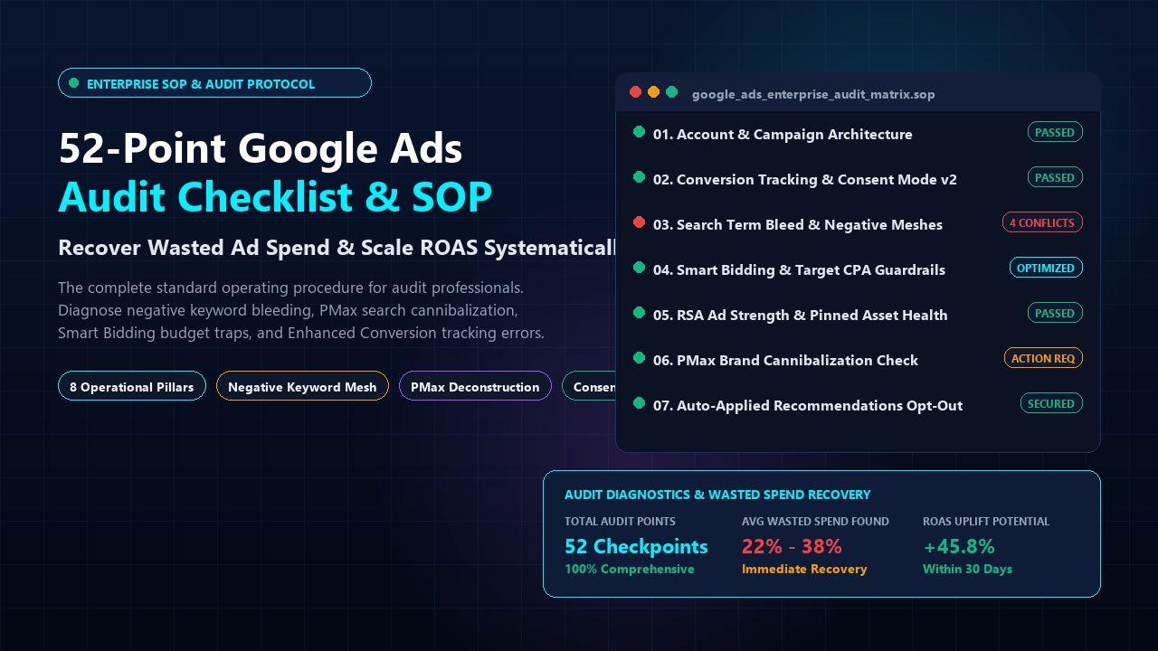 The 52-Point Google Ads Audit Checklist & SOP: Recover Wasted Spend & Scale ROAS (2026)