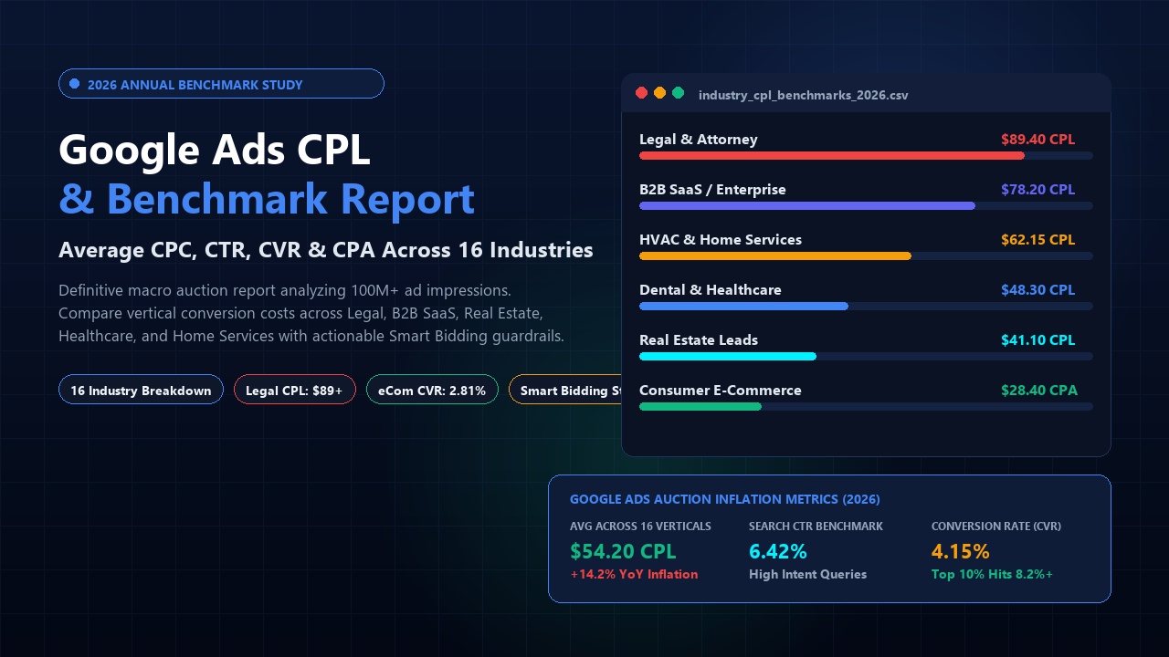 2026 Google Ads CPL & Benchmark Report: Average CPC, CTR, CVR & CPA Across 16 Industries